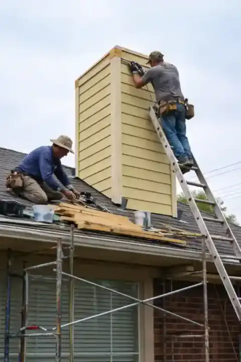 Construction crew building a chimney project in North Texas